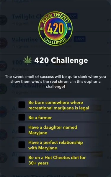 420 challenge in bitlife