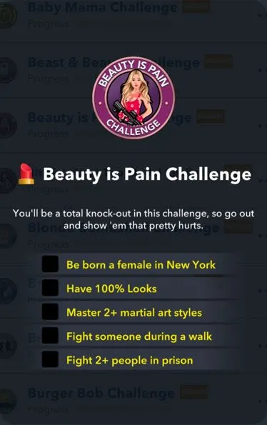 beauty is pain challenge in bitlife