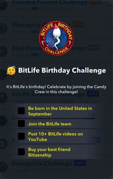 bilife birthday challenge in bitlife