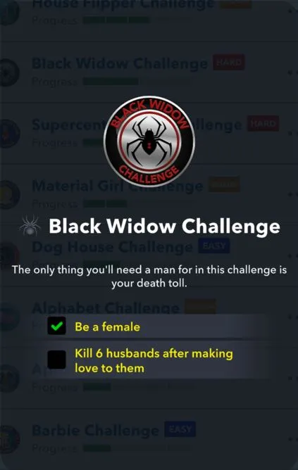 black widow challenge in bitlife