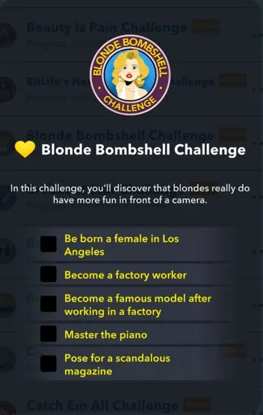 blonde bombshell challenge in bitlife