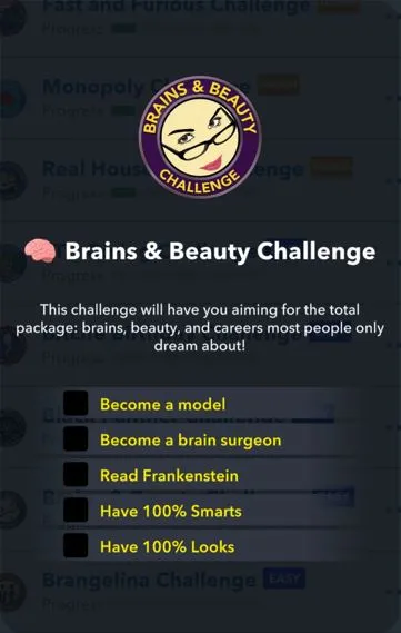 brains and beauty challenge in bitlife