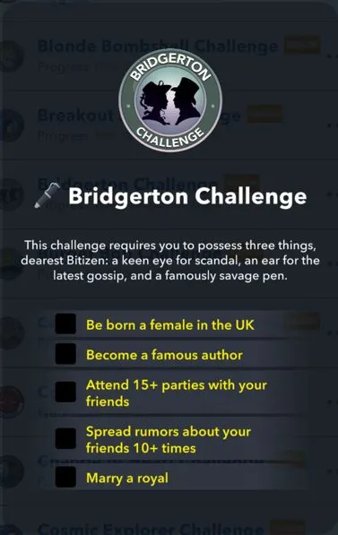 bridgerton challenge in bitlife