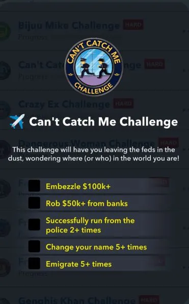 cant catch me challenge in bitlife