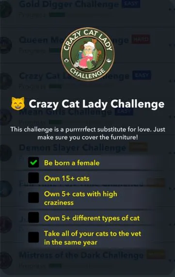 crazy cat lady challenge in bitlife