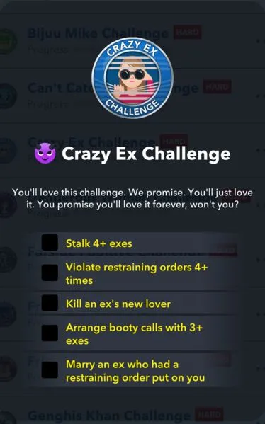 crazy ex challenge in bitlife