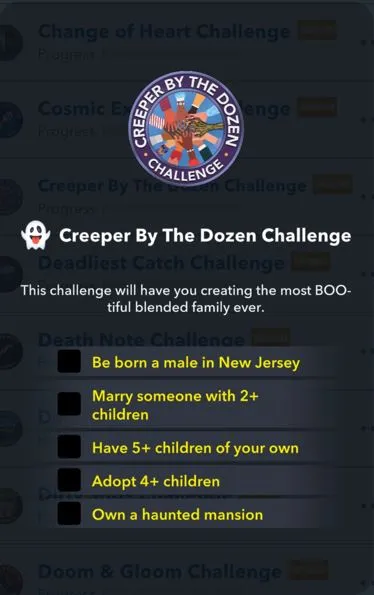 creeper by the dozen challenge in bitlife