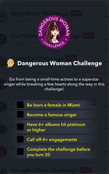 dangrous women challenge in bitlife