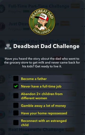 deadbeat dad challenge in bitlife