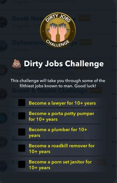 dirty jobs challenge in bitlife