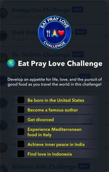 eat pray love challenge in bitlife