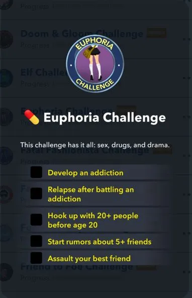 euphoria challenge in bitlife