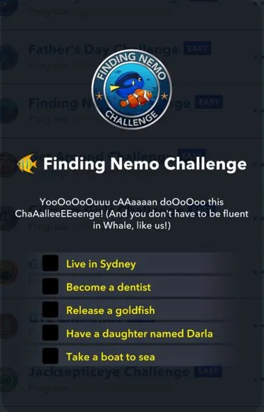 finding nimo challenge in bitlife