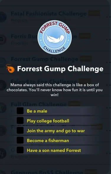 forrest gump challenge in bitlife