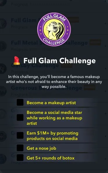 full glam challenge in bitlife