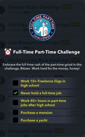 full time part time challenge in bitlife