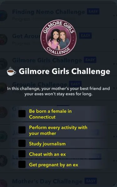 gilmore girls challenge in bitlife