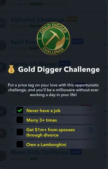 gold digger challenge in bitlife