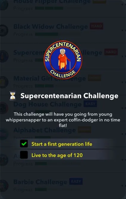 supercentenarian challenge in bitlife